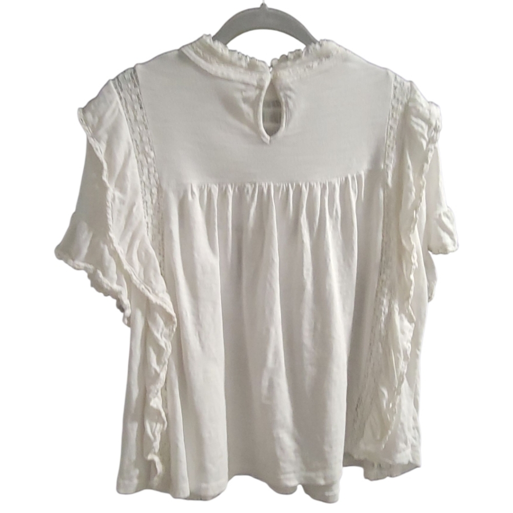 Free People White Lace-Trim Flutter Sleeve Blouse - Picture 7 of 16